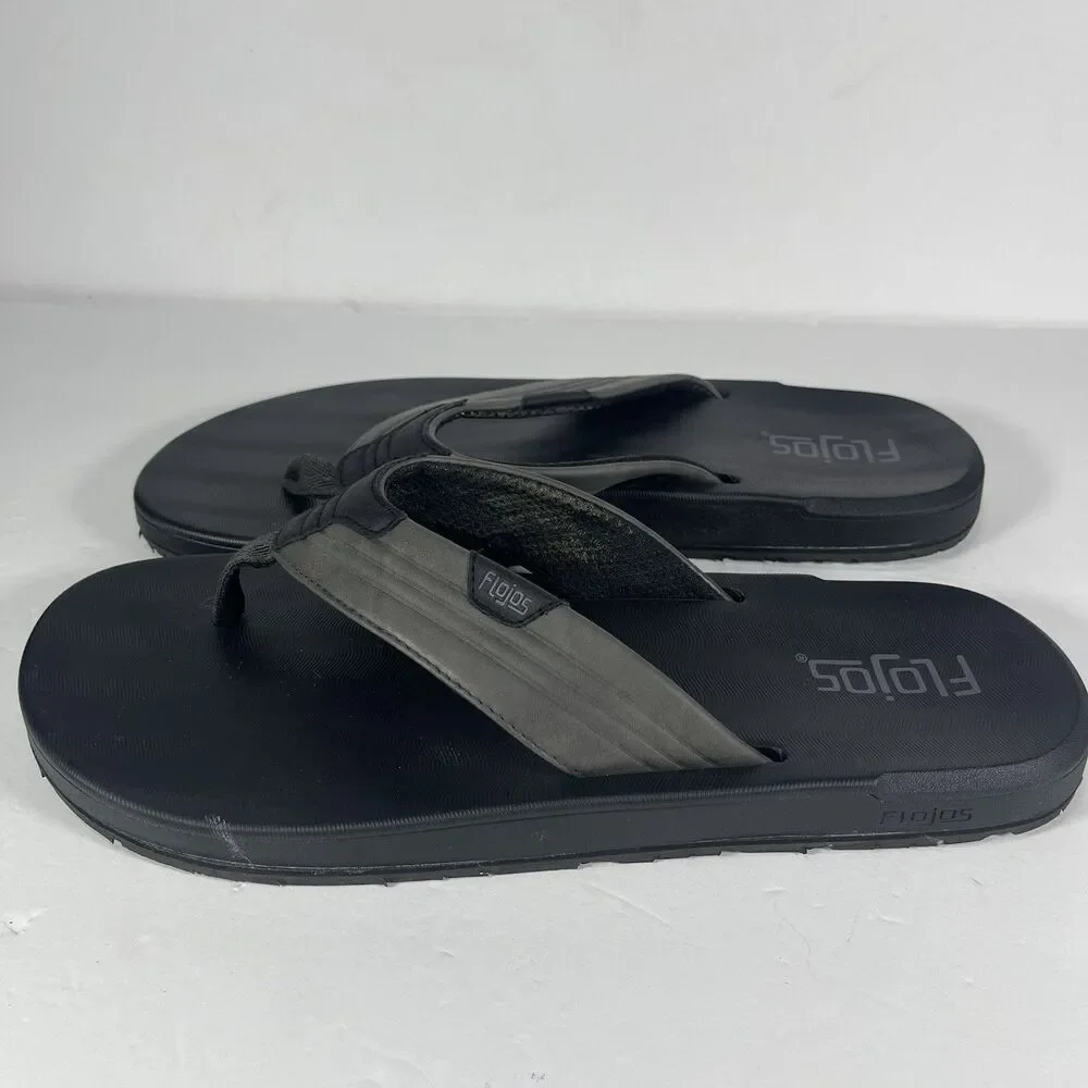 Flojos Men's Black Gray Thong Sandals Flip Flops Comfort Slides Size 12 Beach